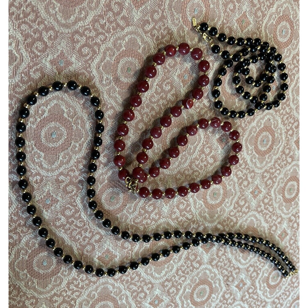 Lot Of 3 Monet Beaded Necklaces Black/Gold Red/Gold